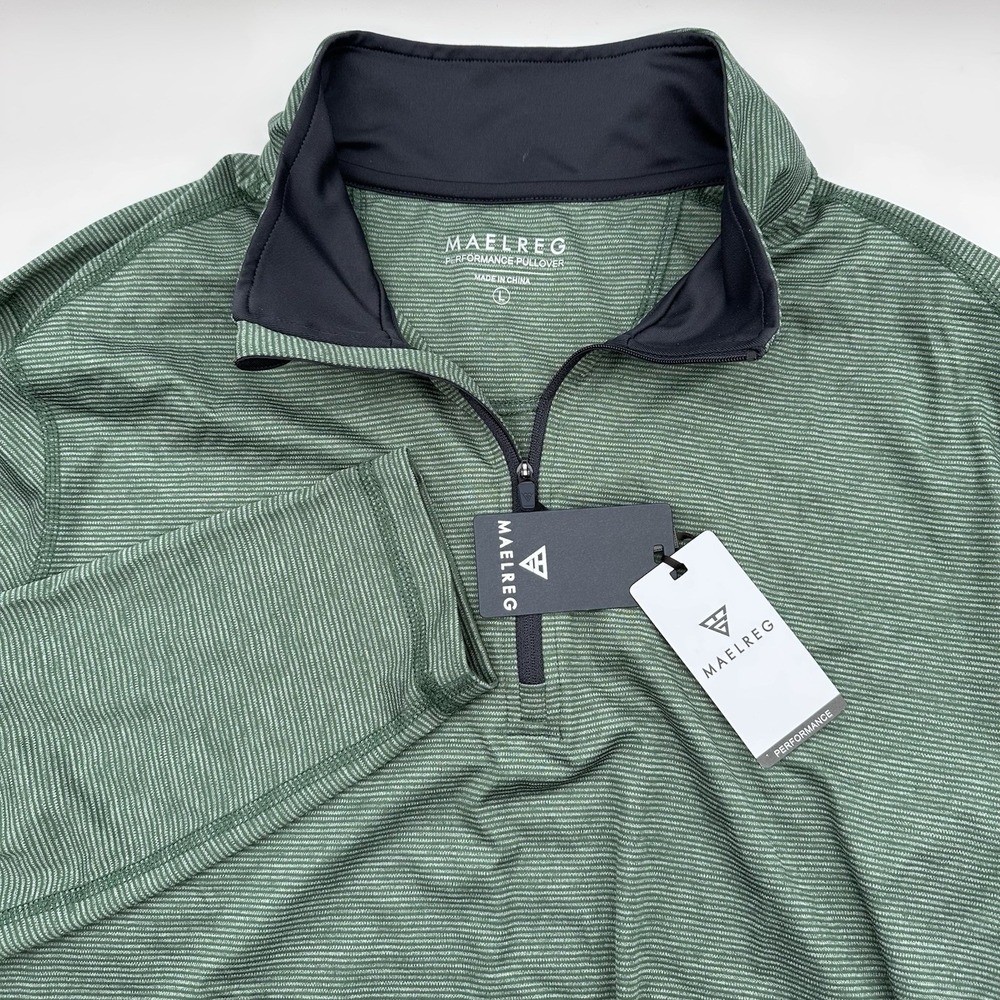 Maelreg Performance 1/4 Zip Pullover Mens L Golf UPF30 Green 4-Way Stretch New
